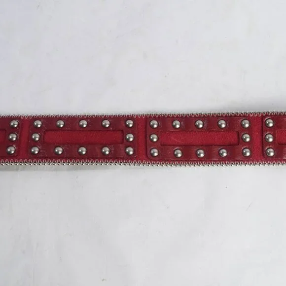 Kathy Van Zeeland Womens S Small Red Leather Silver Studded Belt Western Cowgirl - Picture 4 of 6